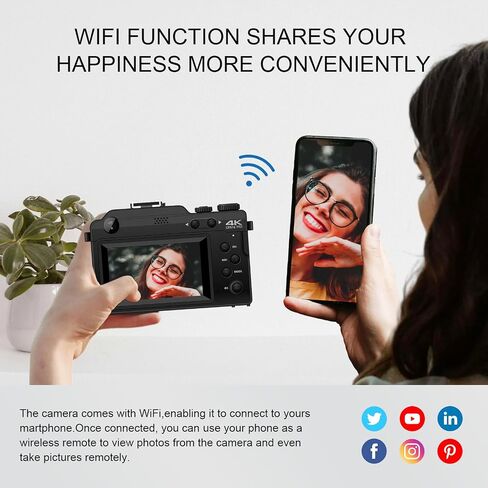 Yatao Digital Camera with WiFi, 4K 5K 64MP Photography Camera Kit for YouTube, Front and Rear Dual Camera for Convenient Selfie, Equipped with 64GB Micro Card, Wide & Macro Lens, Card Reader in Kuwait