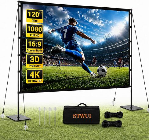 120 Inch Outdoor Projector Screen with Stand, 16:9 4K HD Portable Movie Screen, Lightweight Indoor Outdoor Projector Screen, Wrinkle-Free Screen with Carry Bag for Backyard, Camping, Home Theater in Kuwait