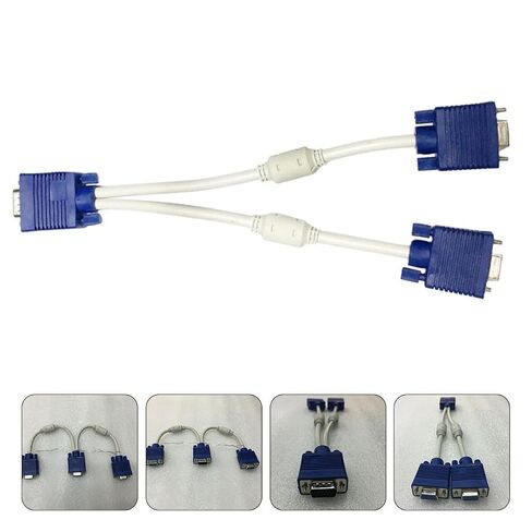 BESPORTBLE 2PCS Vga Video Adapter Cable Dual Female Splitter Converter for Screen Mirroring Thickened Wire with Magnetic Ring for Stable Data Transmission Compatible with Dual Monitors and in Kuwait