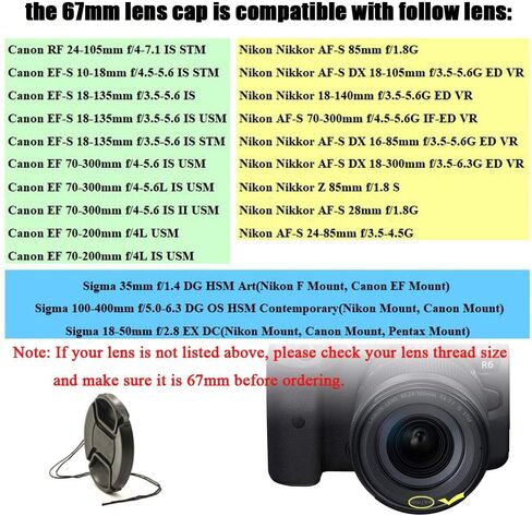 Center Pinched R5 R6 Lens Cap for Canon RF 24-105 mm f/4L and RF 24-105mm f/4-7.1 Lens for Canon EOS R5 R6 EOS R RP Digital Camera, Fire Rock Snap-On 67mm+77mm Camera Lens Cap-1+1Packs in Kuwait