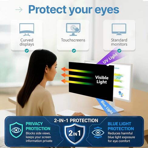 [2 Pack] 24 Inch 16:9 & [2 Pack] 23 Inch 16:9 Privacy Screen for Computer Monitor and Laptop - Anti Glare Protector Film Blue Light Filter Eye Protection - Computer Screen Privacy Shield in Kuwait