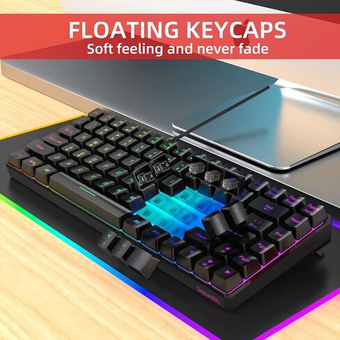 لوحة مفاتيح سلكية للألعاب Snpurdiri K84، لوحة مفاتيح بإضاءة خلفية RGB بنسبة 75%، لوحة مفاتيح مدمجة ممتازة للكمبيوتر الشخصي والكمبيوتر المحمول والألعاب والمكتب (84 مفتاحًا، أسود-أبيض) in Kuwait