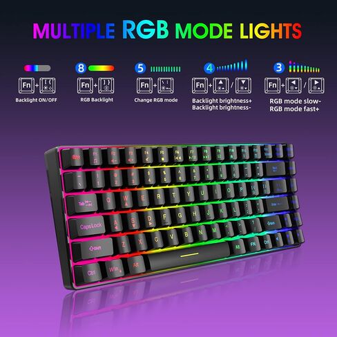 لوحة مفاتيح سلكية للألعاب Snpurdiri K84، لوحة مفاتيح بإضاءة خلفية RGB بنسبة 75%، لوحة مفاتيح مدمجة ممتازة للكمبيوتر الشخصي والكمبيوتر المحمول والألعاب والمكتب (84 مفتاحًا، أسود-أبيض) in Kuwait