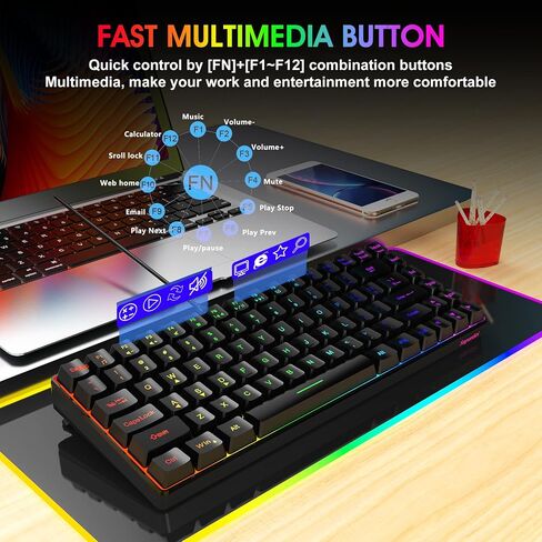 لوحة مفاتيح سلكية للألعاب Snpurdiri K84، لوحة مفاتيح بإضاءة خلفية RGB بنسبة 75%، لوحة مفاتيح مدمجة ممتازة للكمبيوتر الشخصي والكمبيوتر المحمول والألعاب والمكتب (84 مفتاحًا، أسود-أبيض) in Kuwait