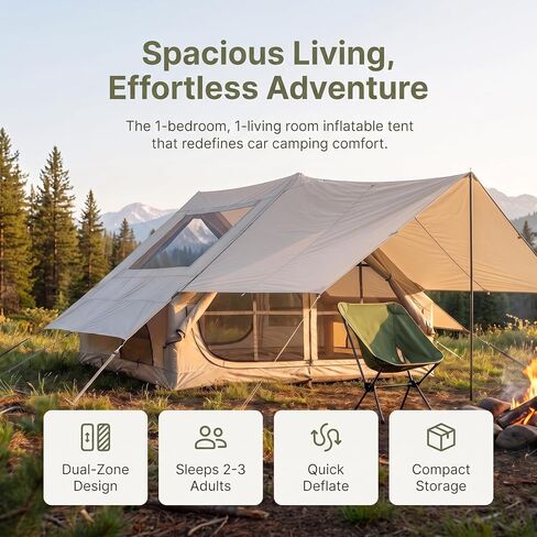 Inflatable Air Tent with 9.85x9.85ft² Detachable Canopy and Stove Jack in Saudi Arabia