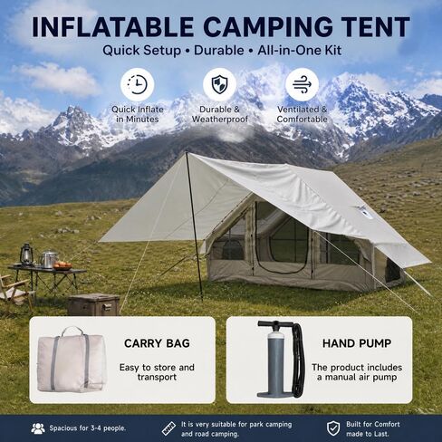 Inflatable Air Tent with 9.85x9.85ft² Detachable Canopy and Stove Jack in Saudi Arabia