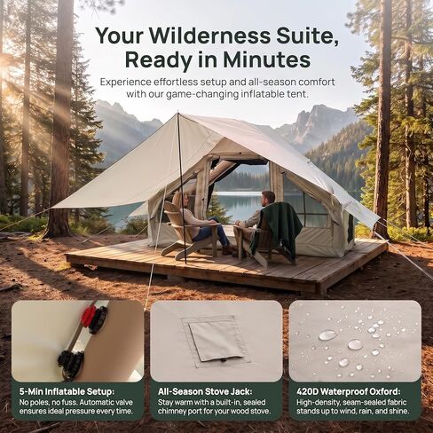 Inflatable Air Tent with 9.85x9.85ft² Detachable Canopy and Stove Jack in Saudi Arabia