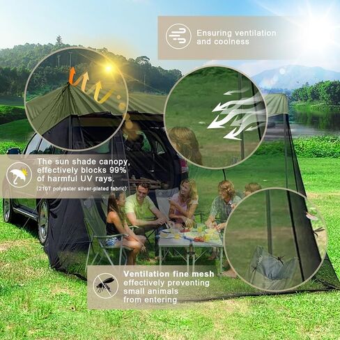 Car Tent Car Awning Sun Shelter with Mosquito Net,Car Tent for Camping SUV,SUV Tents,Universal Car Tailgate Tent (Green) in Kuwait