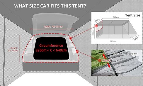 Car Tent Car Awning Sun Shelter with Mosquito Net,Car Tent for Camping SUV,SUV Tents,Universal Car Tailgate Tent (Green) in Kuwait