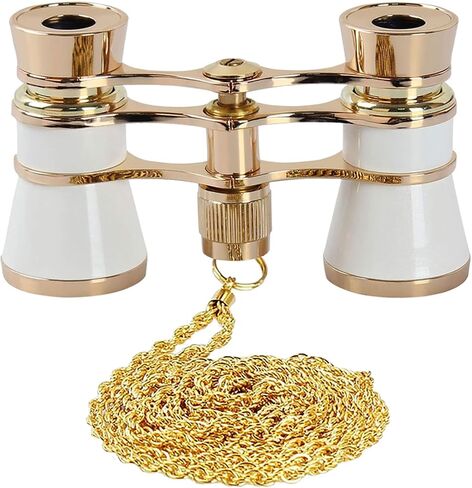 Opera Glasses Binoculars 3X25,Mini Binocular Compact Lightweight,with Chain for Adults Kids Women in Musical Concert (White with Chain) in Kuwait
