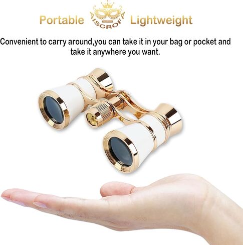 Opera Glasses Binoculars 3X25,Mini Binocular Compact Lightweight,with Chain for Adults Kids Women in Musical Concert (White with Chain) in Kuwait