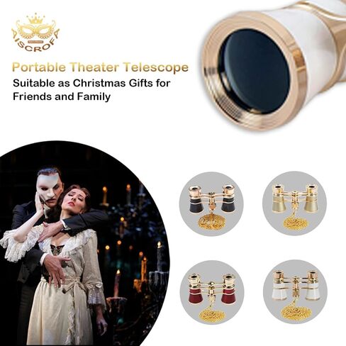 Opera Glasses Binoculars 3X25,Mini Binocular Compact Lightweight,with Chain for Adults Kids Women in Musical Concert (White with Chain) in Kuwait