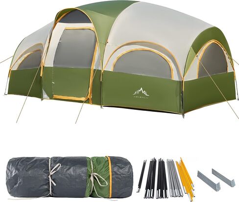 GoHimal 8 Person Tent for Camping, Waterproof Windproof Family Tent with Rainfly, Divided Curtain Design for Privacy Space, Portable with Carry Bag in Saudi Arabia