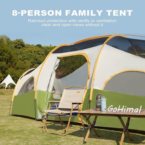 GoHimal 8 Person Tent for Camping, Waterproof Windproof Family Tent with Rainfly, Divided Curtain Design for Privacy Space, Portable with Carry Bag in Saudi Arabia