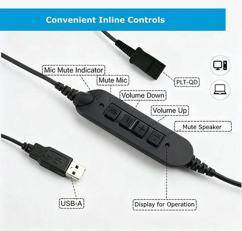 Plantronic QD Headset & USB Adapter Cable Kit with Volume Control and Microphone/Speaker Mute for PC in Saudi Arabia