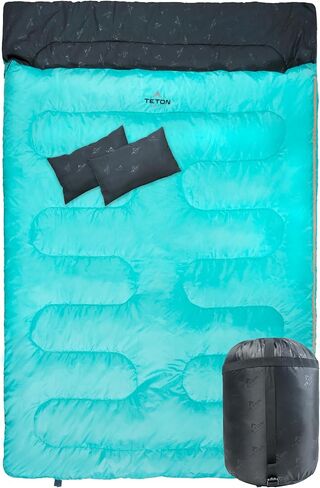 Teton Mammoth Queen Size Double Sleeping Bag- A Warm Bag The Whole Family can Enjoy – Great for Camping, Hunting and Base Camp. Stuff Sack Included, 40F Teal in Kuwait