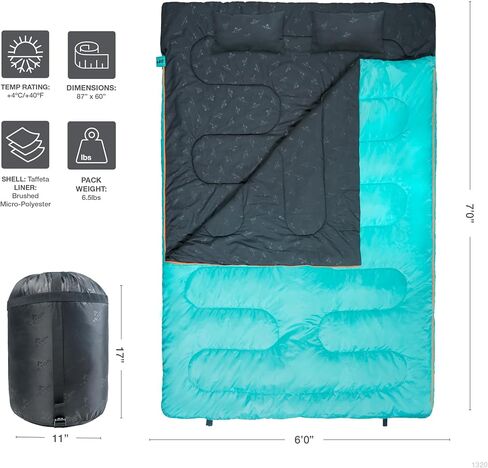 Teton Mammoth Queen Size Double Sleeping Bag- A Warm Bag The Whole Family can Enjoy – Great for Camping, Hunting and Base Camp. Stuff Sack Included, 40F Teal in Kuwait