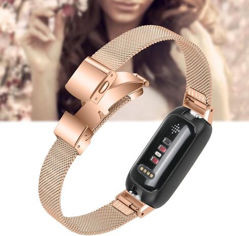 حزام ساعة، حزام متوافق مع Fitbit Inspire 3، عصابات ساعة شبكية معدنية من الفولاذ المقاوم للصدأ قابلة للتعديل، سوار معصم مغناطيسي بديل لـ Fitbit Inspire 3 للنساء والرجال، معدن in Kuwait
