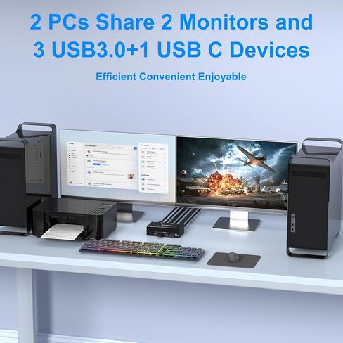 HDMI KVM Switch 2 Computers 2 Monitor 8K@60Hz, USB3.0 KVM Switches for 2 PC Share 2 Monitor and USB3.0 Devices, with USB Cables,Controller and Power Adapter in Kuwait