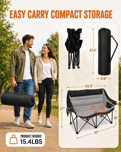 HOPERAN Heated Double Camping Chair, 660lbs 3 Heat Levels Camping Loveseat in Kuwait