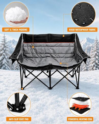 HOPERAN Heated Double Camping Chair, 660lbs 3 Heat Levels Camping Loveseat in Kuwait
