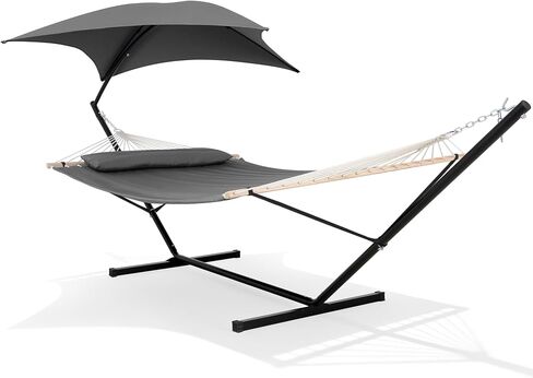 SUNCREAT Portable Outdoor Hammock with Stand, Canopy, Brown in Saudi Arabia