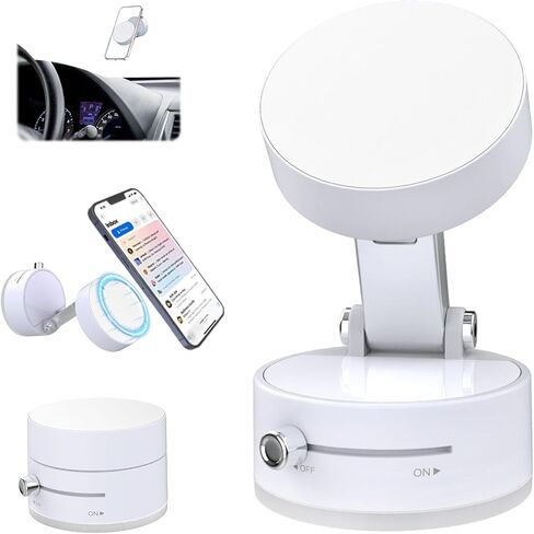 SEVENKA Vacuum Magnetic Phone Holder Compatible with iPhone 17 16 15 14 13 12, Samsung, All Phone, Small Universal Foldable Magnetic Phone Stand Car Mount with Windshield Suction Cup, Metal Ring in Kuwait