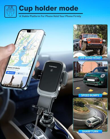 [Upgraded] TOPGO Cup Phone Mount Wireless Charger,Universal Cell Phone Holder Car Charger Wireless-Charger-Cup-Phone-Holder Fast Charging for iPhone16/16 Pro/16 Pro Max, Samsung Galaxy - Black in Saudi Arabia