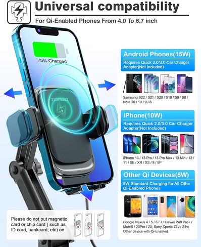[Upgraded] TOPGO Cup Phone Mount Wireless Charger,Universal Cell Phone Holder Car Charger Wireless-Charger-Cup-Phone-Holder Fast Charging for iPhone16/16 Pro/16 Pro Max, Samsung Galaxy - Black in Kuwait