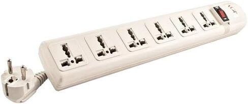 VCT Universal Power Strip 6 Outlet 220V/240V and 3250 Watts with Window Shutters and Circuit Breaker - Universal Surge Protector for International Travel - Use in Any Country CE Certified in Saudi Arabia