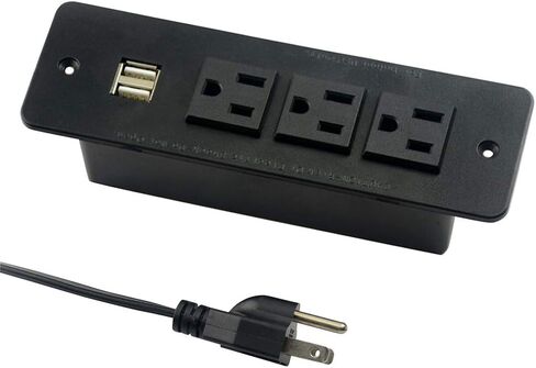 Conference Recessed Power Strip with USB 3 Outlets 1875W/12amp 2 USB Ports 2.1amp 10ft Power Cord Black in Saudi Arabia