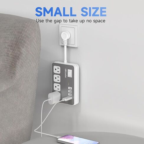 Wall Extension Outlets, 4-AC-Outlet and 4 USB Outlets(1 USB-A) Square Wall Plug with USB Ports, Small Power Strip Short Extension Cord for Home Office CruiseTravel Dorm Room Essentials, White in Saudi Arabia