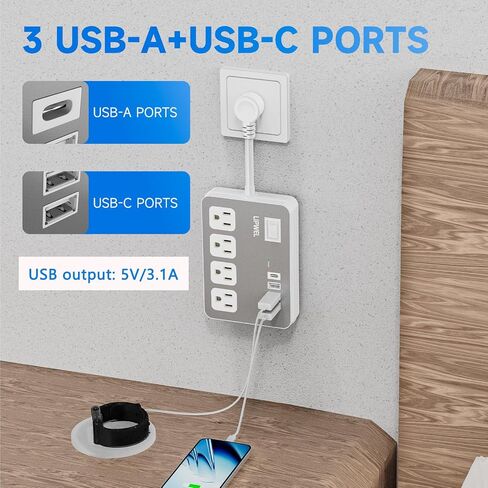 Wall Extension Outlets, 4-AC-Outlet and 4 USB Outlets(1 USB-A) Square Wall Plug with USB Ports, Small Power Strip Short Extension Cord for Home Office CruiseTravel Dorm Room Essentials, White in Saudi Arabia