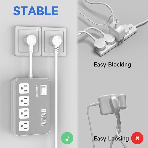 Wall Extension Outlets, 4-AC-Outlet and 4 USB Outlets(1 USB-A) Square Wall Plug with USB Ports, Small Power Strip Short Extension Cord for Home Office CruiseTravel Dorm Room Essentials, White in Saudi Arabia