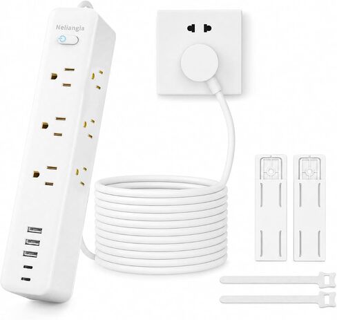 Surge Protector Power Strip with 9 Outlets and 5 USB Ports (2 USB C), Extension Cord with Multiple Outlets, Flat Plug Power Strip 6 Ft Long for Home Office Desktop (Black, 6FT) in Saudi Arabia