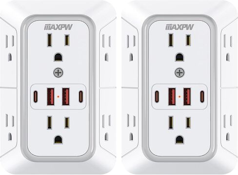Multi Plug Wall Outlet Extender,6 Outlets with 4 USB Ports (2 USB-C),2 Pack in Saudi Arabia