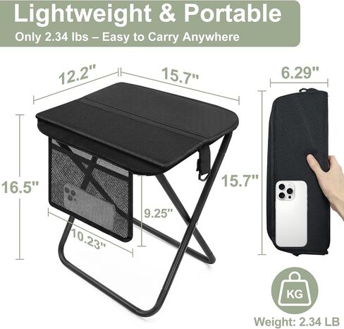 Portable Folding Camp Stool with Side Pocket, Lightweight Foldable Camping Stool for Adults, Backpacking Travel Fishing Stool Chair, Compact Folding Seat with Storage Bag in Saudi Arabia