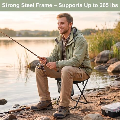 Portable Folding Camp Stool with Side Pocket, Lightweight Foldable Camping Stool for Adults, Backpacking Travel Fishing Stool Chair, Compact Folding Seat with Storage Bag in Saudi Arabia
