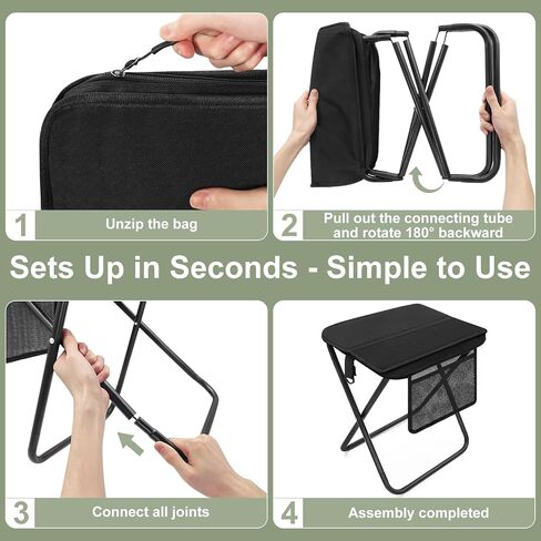 Portable Folding Camp Stool with Side Pocket, Lightweight Foldable Camping Stool for Adults, Backpacking Travel Fishing Stool Chair, Compact Folding Seat with Storage Bag in Saudi Arabia