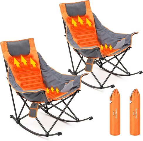 SUNNYFEEL Oversized Heated Rocking Camping Chair, Fully Padded Patio Chair with Side Pocket, High Back Portable Lawn Recliner with Carry Bag, Outdoor Rocker Camp Chair for Adults Heavy Duty 500 LBS in Saudi Arabia
