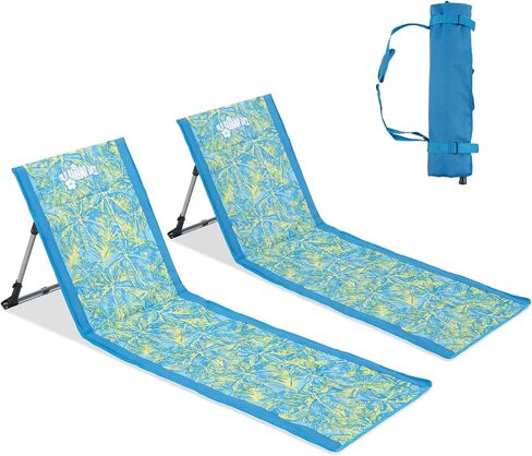 Old Bahama Bay Beach Lounge Chair for Adults, 2 Pack Folding Beach Mat Chair with Backrest Portable Aluminum Sun Lounge Chair for Beach, Camping, Picnic, Palm Print in Saudi Arabia