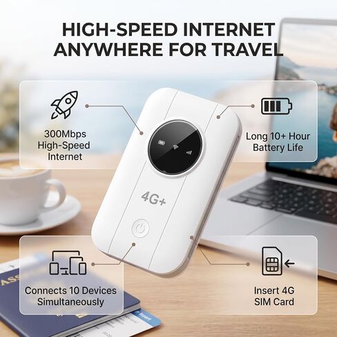 4G LTE Mobile Hotspot, Portable WiFi Router with 300Mbps Speed & 10-Hour Battery for Travel Business Smartphones Tablets (Black) in Saudi Arabia