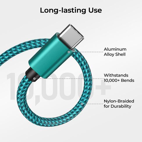 Basesailor for iPhone 17 16 Pro Max Charger Cord,USB to USB C Cable,Type C Charging Power Cord for Apple 17e 15 iPad 10 Air 4 5,Samsung Galaxy S26 S25 S24 S23,Green,2Pack 6.6FT(2M) in Kuwait