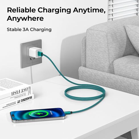 Basesailor for iPhone 17 16 Pro Max Charger Cord,USB to USB C Cable,Type C Charging Power Cord for Apple 17e 15 iPad 10 Air 4 5,Samsung Galaxy S26 S25 S24 S23,Green,2Pack 6.6FT(2M) in Kuwait