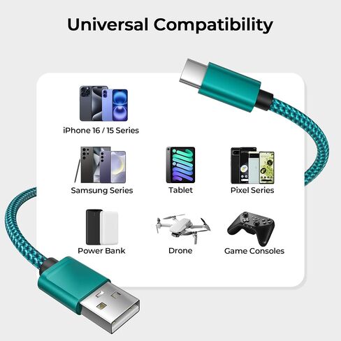 Basesailor for iPhone 17 16 Pro Max Charger Cord,USB to USB C Cable,Type C Charging Power Cord for Apple 17e 15 iPad 10 Air 4 5,Samsung Galaxy S26 S25 S24 S23,Green,2Pack 6.6FT(2M) in Kuwait