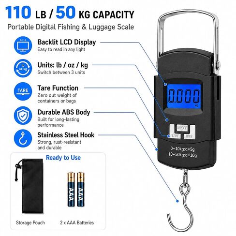 YOOUSOO Digital Fish Scale 110lb/50kg with LCD, Hook and Storage Bag in Saudi Arabia