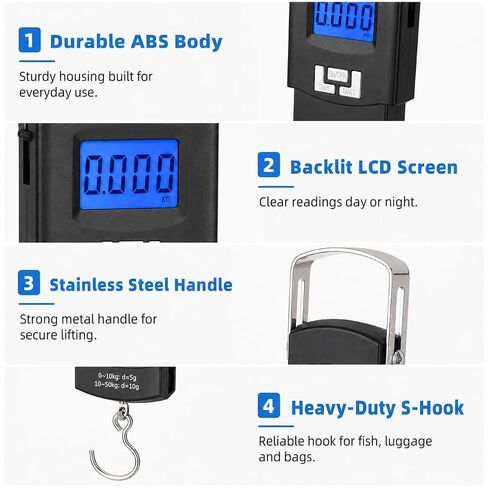 YOOUSOO Digital Fish Scale 110lb/50kg with LCD, Hook and Storage Bag in Saudi Arabia