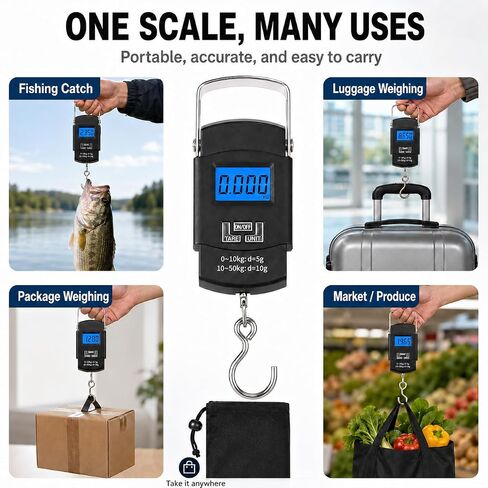 YOOUSOO Digital Fish Scale 110lb/50kg with LCD, Hook and Storage Bag in Saudi Arabia