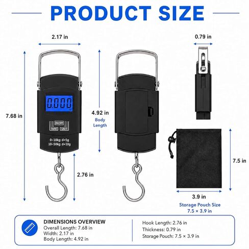 YOOUSOO Digital Fish Scale 110lb/50kg with LCD, Hook and Storage Bag in Saudi Arabia