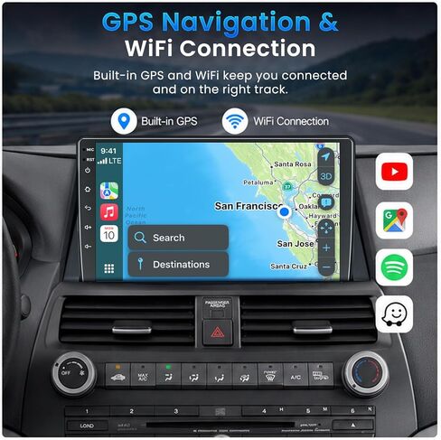 [8-core+128G] Car Radio for Honda Accord 2008 2009 2010 2011 2012, 10.1' QLED Touch Screen Support Wireless CarPlay & Android Auto, Bluetooth 5.2, GPS & WiFi, Backup Camera Car Stereo, Android 15 in Kuwait